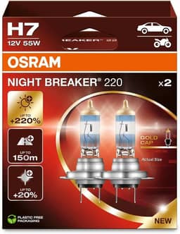 Lâmpada H7 OSRAM Night Breaker 220 64210NB220 até 220% + luz