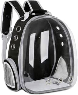 Mochila transportadora para gatos, mochila para animais de estimação, mochila portátil e respirável para carregar animais de estimação, impermeável, transparente, espaço respirável para filhotes viajando, acampamento e caminhadas