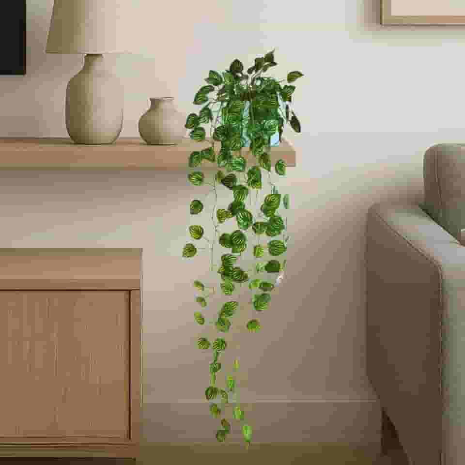 Planta Artificial Jibóia Pendente Caída com Vaso Espelhado