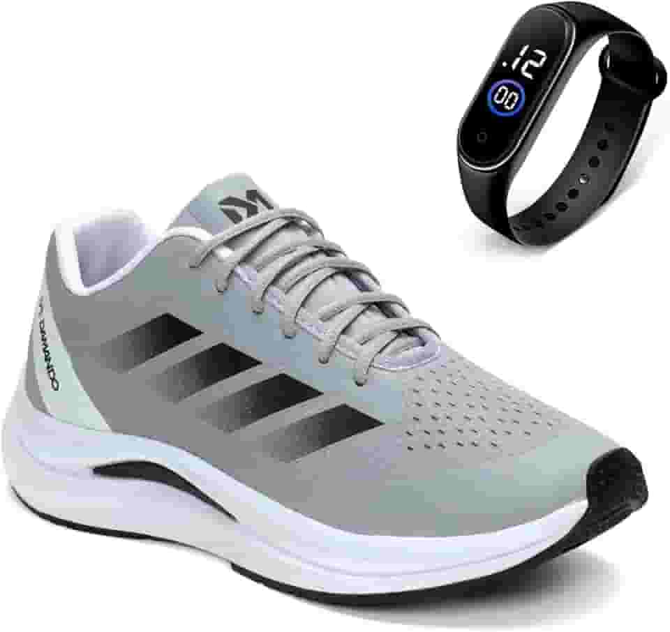 Tênis Masculino para Corrida, Academia e Caminhada Leve, Macio e Esportivo + Relógio Digital Vermelho