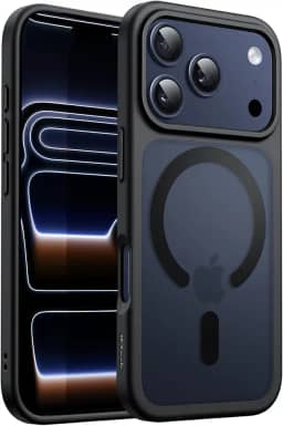 JETech Capa Magnética para iPhone 17 Pro 6,3 Polegadas Compatível com MagSafe, Case de Telefone Traseira Fosca Translúcida, Fina e Minimalista À Prova de Choque (Preto)