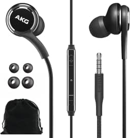 SAMSUNG AKG Fones de ouvido intra-auriculares originais de 3,5 mm com controle remoto e microfone para música, chamadas telefônicas, trabalho – graves profundos com isolamento de ruído, inclui bolsa de veludo – Preto