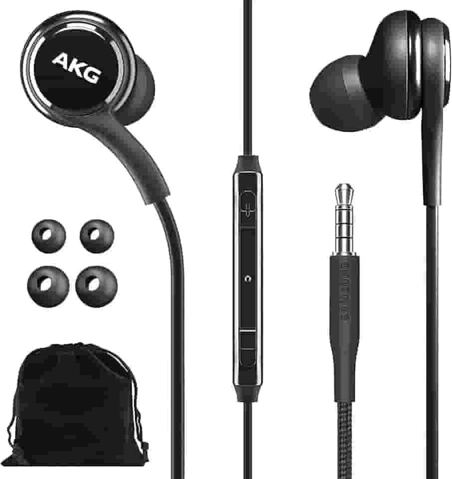 SAMSUNG AKG Fones de ouvido intra-auriculares originais de 3,5 mm com controle remoto e microfone para música, chamadas telefônicas, trabalho – graves profundos com isolamento de ruído, inclui bolsa de veludo – Preto
