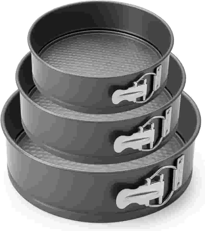 Conjunto Formas Redondas Antiaderentes com Fundo Removível Jogo de Assadeiras para Bolo e Torta Aço Carbono Preto Durável 24 26 e 28 cm