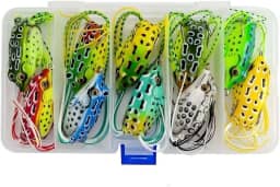 Kit 10 Iscas Artificiais Frog para Pesca – Sapo Anti Enrosco em Borracha, Isca de Superfície para Predadores + Estojo