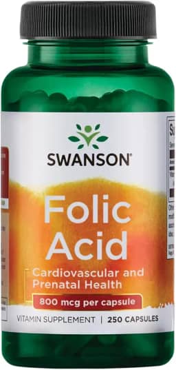 Ácido Fólico, Swanson 250 Caps, Made in Usa/Importado