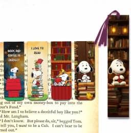 Kit 5 Marcadores de Página - 4 Magnéticos e 1 Marcador Slim Com fitinha - Snoopy ama Livros