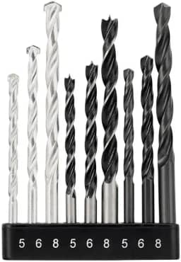 Conjunto de Brocas para Furadeira, 9 Peças, 5mm/6mm/8mm, para Metal, Madeira e Concreto