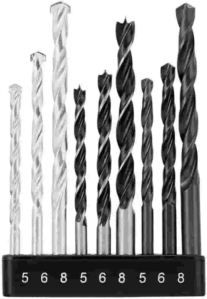 Conjunto de Brocas para Furadeira, 9 Peças, 5mm/6mm/8mm, para Metal, Madeira e Concreto
