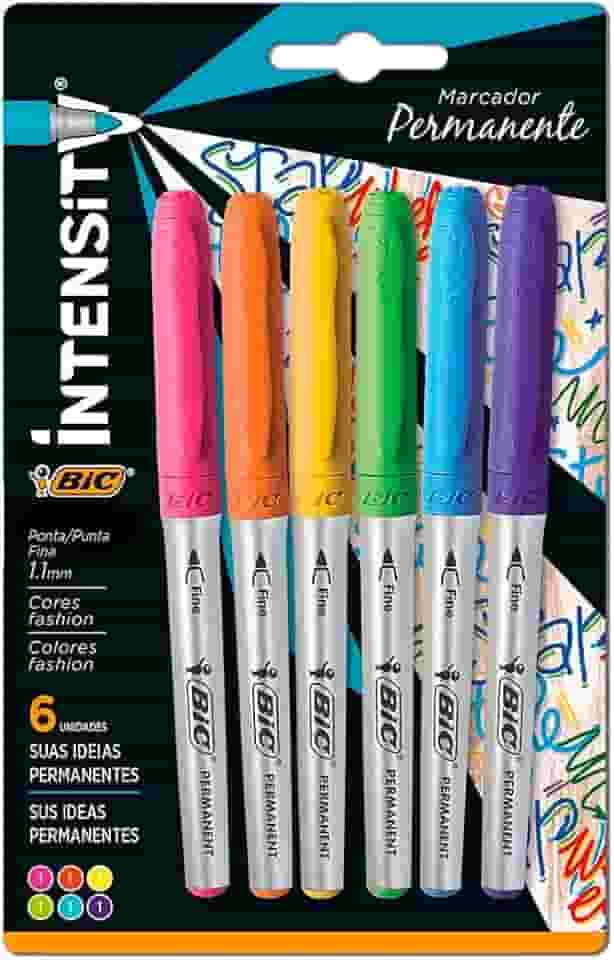 Pincel Marcador Permanente BIC Marking Color, Ponta Média de 1.1mm, 6 Cores Vivas, c/ Grip Emborrachado, 891633
