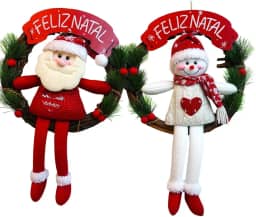 Guirlanda de Natal com Papai Noel ou Boneco de Neve em Feltro, 26x40cm - Decoração Natalina
