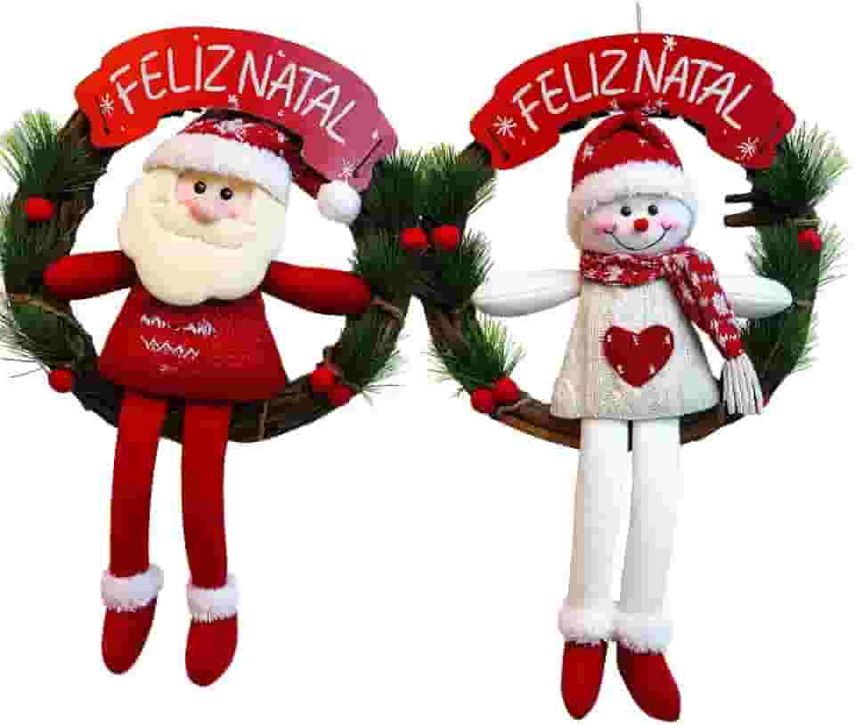Guirlanda de Natal com Papai Noel ou Boneco de Neve em Feltro, 26x40cm - Decoração Natalina