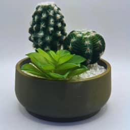 Arranjo de Suculentas Artificiais com Cactos em Vaso Ikebana Bege, Decoração para Casa (Ouro Antigo)