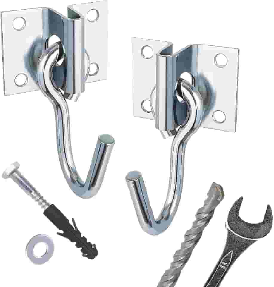 Kit Gancho para Rede de Descanso c/Parafusos, Buchas e Broca + Chave - Aço Galvanizado - Bagby