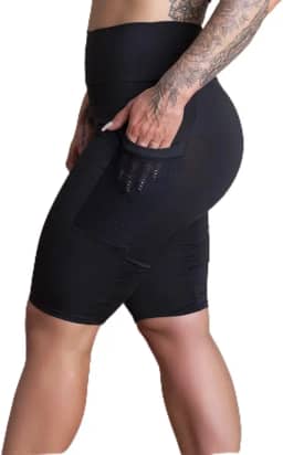 Bermuda Feminina Ciclista Cintura Alta Fitness Com Bolso Tela Lateral GJR Modas