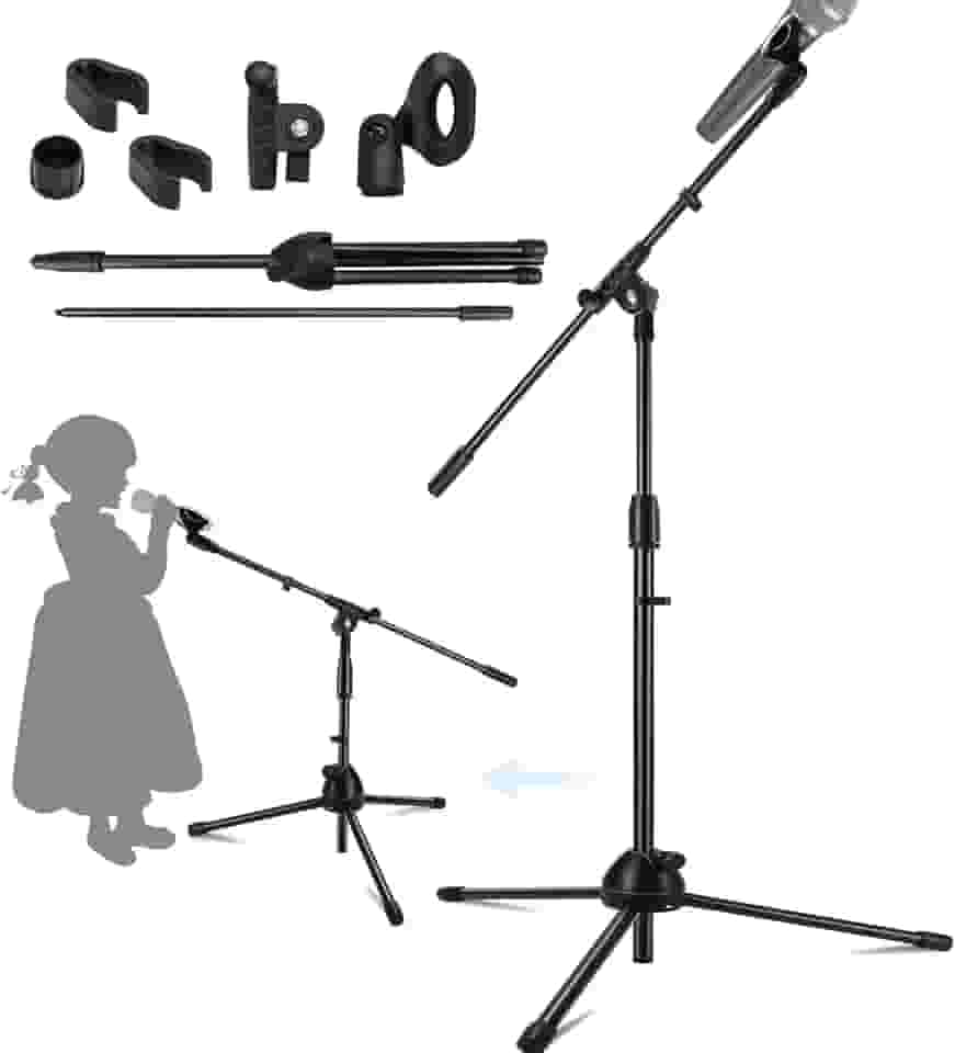 Pedestal para Microfone com Regulagem de Altura e Cachimbo, Suporte Microfone com Estabilidade e Tranquilidade, Preto, Plástico, Compacto, 140 cm