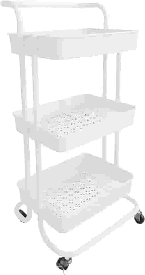 Carrinho Organizador Fruteira Multiuso 3 Prateleiras com Alça e Rodízios Branco