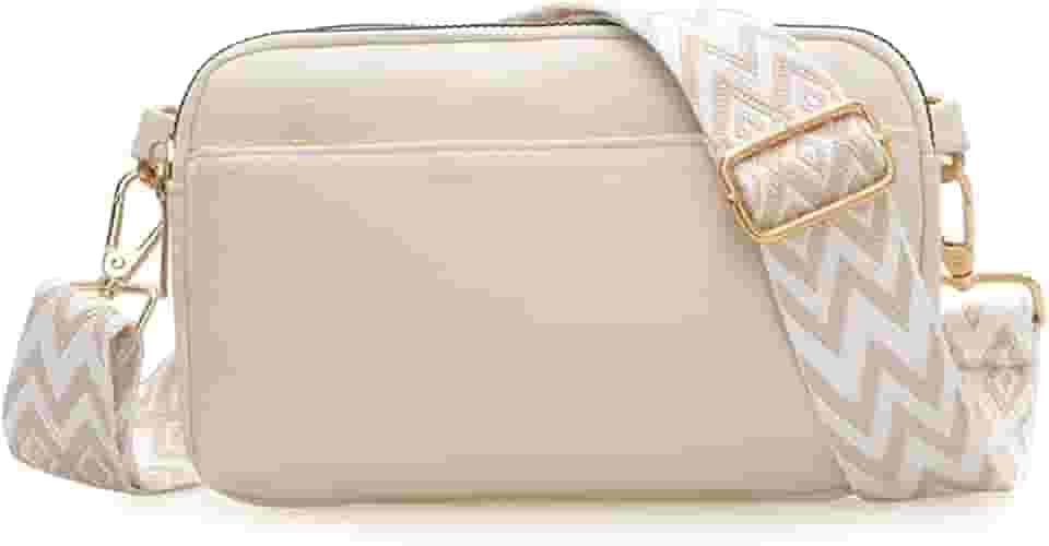 Bolsas transversais com zíper triplo para mulheres, bolsas de couro vegano, bolsas de ombro pequenas com alça larga