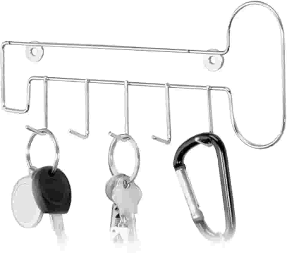 Porta Chaves Suporte Cromado com 5 Ganchos Decoração Organização Casa