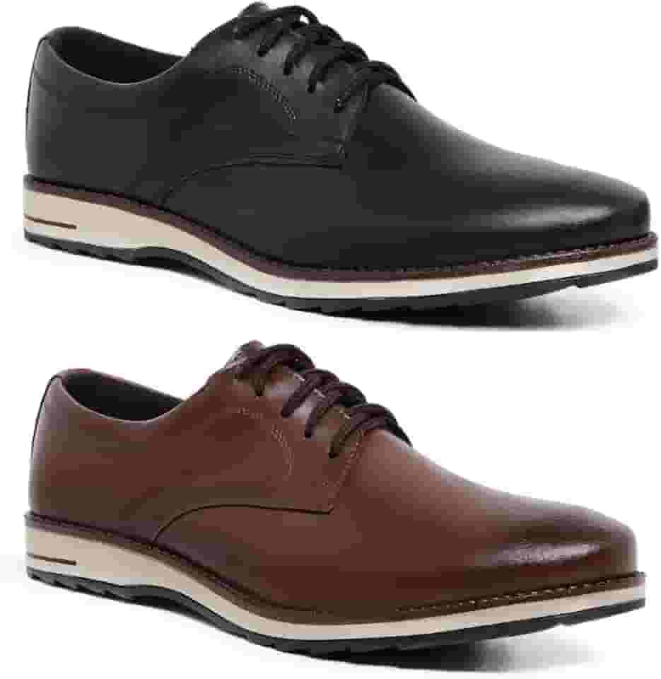 Kit 2 Pares Sapato Oxford Social Casual Moderno Elegante Masculino Preto e Marrom
