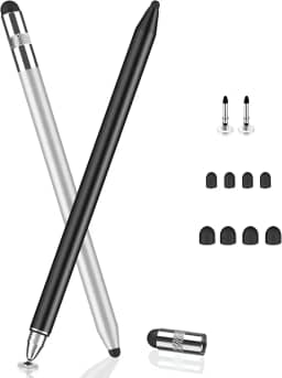 Caneta para Tablet Caneta Touch Caneta Stylus Capacitiva Premium Caneta iPad e Tablets Alternativa à Apple Pencil Kit com Duas Canetas Touch (Prata e Preto)