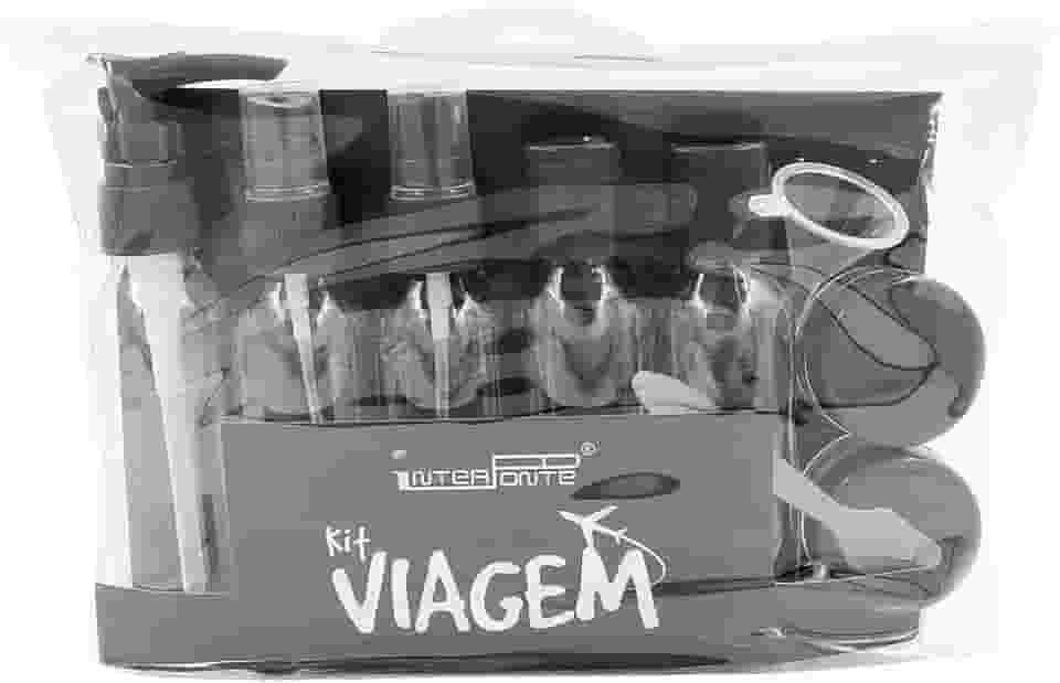 Kit de Frascos para Viagem 10 peças - Porta Liquidos Spray Valvula Pump Tampa normal Cremes e funil (Preto)