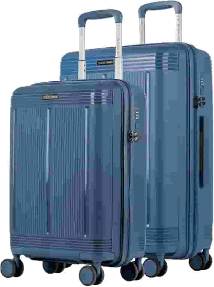 Kit de Malas de Viagem Indestrutível em Polipropileno, Cadeado Fixo Flat com Segredo, Rodas 360° Silenciosas – Pulse (Azul Petróleo, Pequeno + Grande)