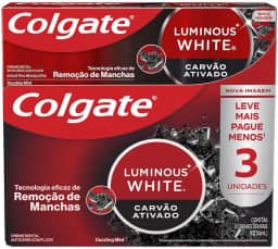 Colgate Luminous White Creme Dental Clareador Carvão Ativado 70g 3 unidades