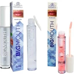 Gloss Labial Efeito Aumenta Lábios, Big mouth, Kit com 2 nas Tons Rosa e Incolor - Kit de Maquiagem