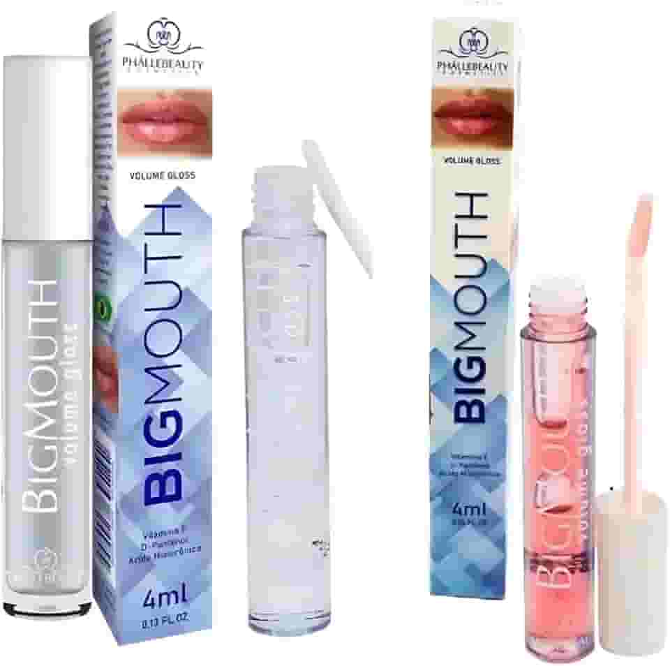 Gloss Labial Efeito Aumenta Lábios, Big mouth, Kit com 2 nas Tons Rosa e Incolor - Kit de Maquiagem