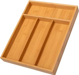Porta Talheres de Bambu 4 Compartimentos – Organizador de Gaveta Elegante, Durável e Sustentável