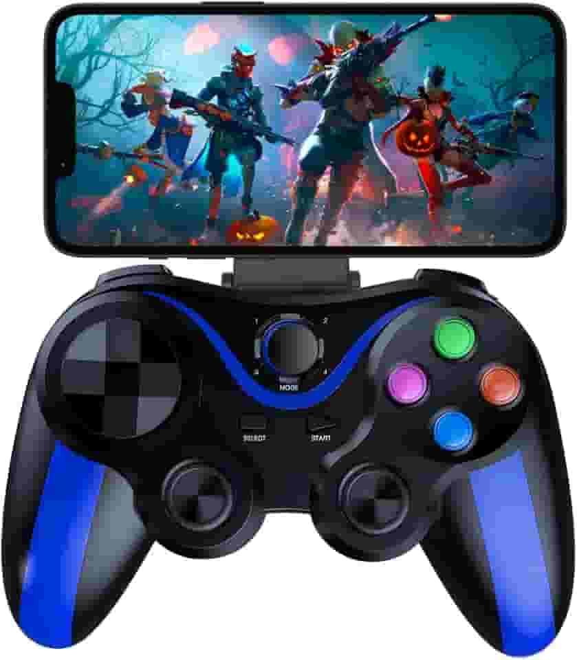Controle Bluetooth para Celular, iOS, Android, PC, Suporte Integrado, Gamepad Recarregável com Joystick Ergonômico, Compatível com Smart TVs, Jogos Mobile, Ideal para Jogos e Aplicativos G7 (Azul)