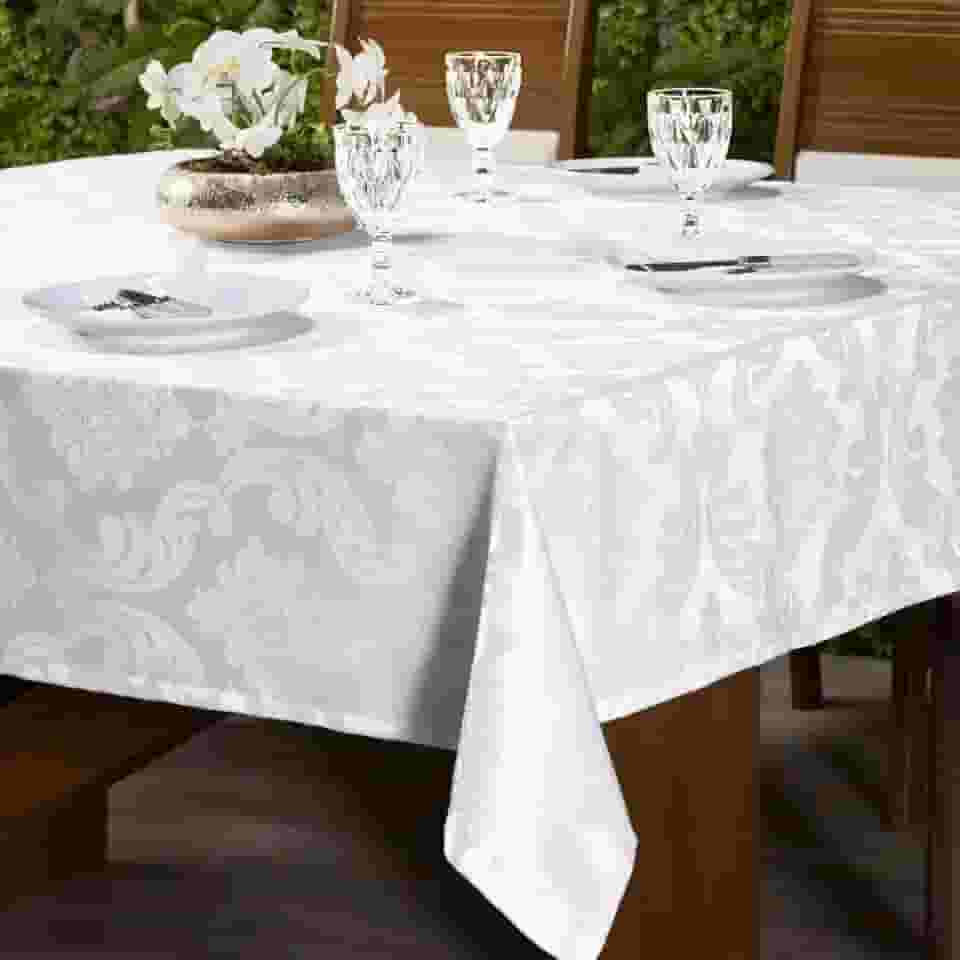 Toalha de Mesa em Jacquard Inglês Requinte Quadrada (4 Lugares) (Branco)