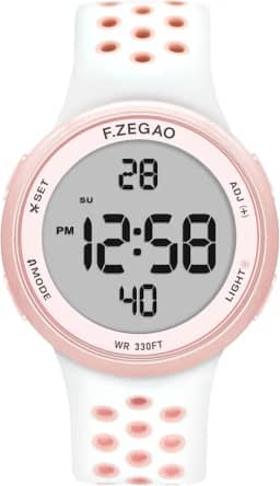 Relógio digital feminino, 100 m à prova d'água para natação, pulseira macia de silicone com injeção dupla, relógios de pulso esportivos com cronômetro, alarme, contagem regressiva, função