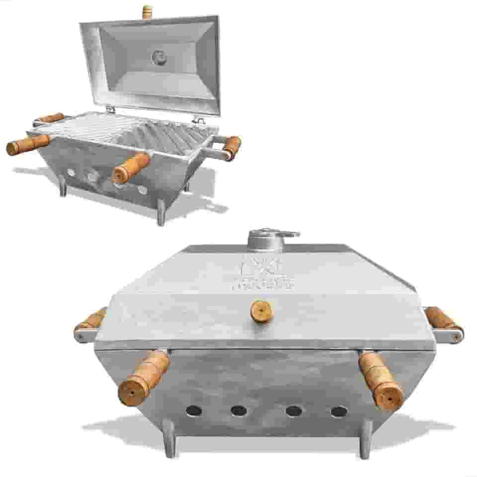 Churrasqueira A Bafo Portátil Móvel Carvão Aluminio Fundido
