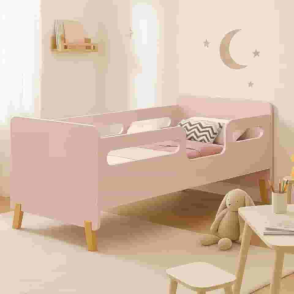 Mini Cama Infantil Cecília Design Moderno e Seguro. (Rose)
