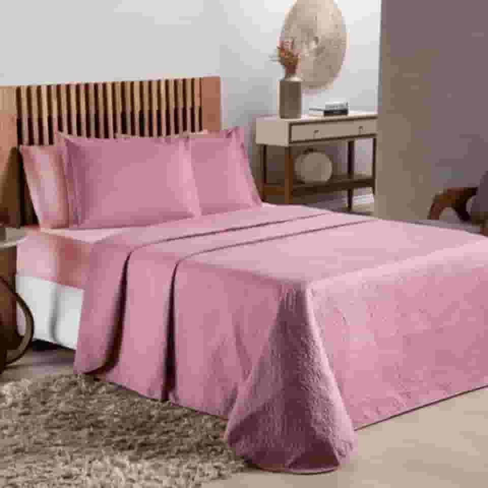 Colcha Cobre Leito Avulsa Cama de Casal Queen 2,00m x 2,40m Cores Lisas (Rosê, Queen)