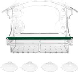 Alimentador de pássaros de janela para ambientes externos, comedouros de pássaros transparentes com ventosas fortes, casa de pássaros transparente com bandeja removível e poleiro, para beija-flor