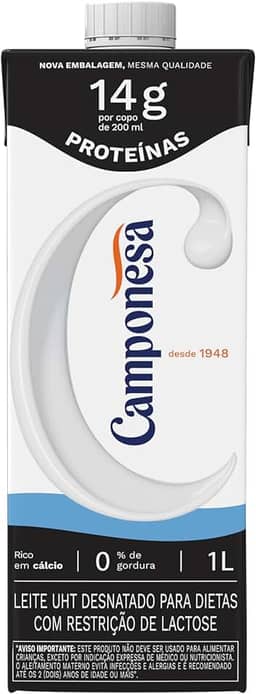 Camponesa Leite Zero Lactose Com 14g de Proteína Desnatado 1L