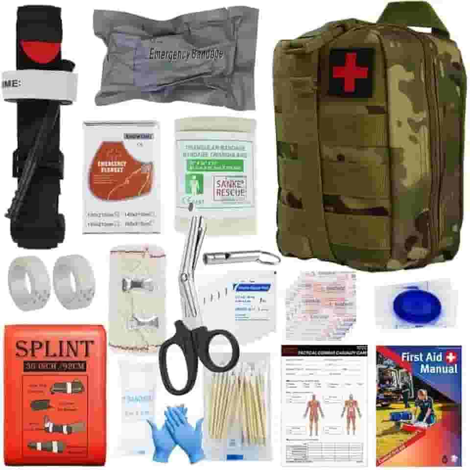 Kit de Primeiros Socorros Tático, Conjunto Completo com Torniquete, Bandagens e Suprimentos Estilo Militar