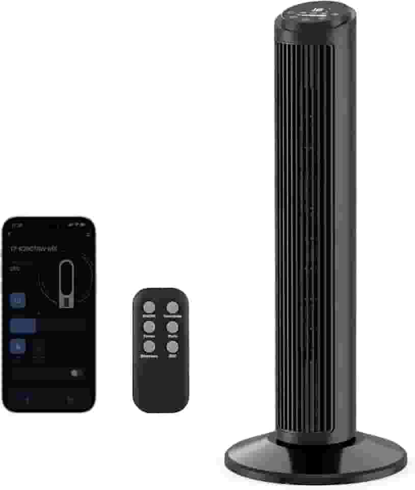 Hivento Ventilador de Torre Inteligente, alta Velocidade de 6,2 m/s, Oscilação de 70°, 3 Velocidades, 3 Modos, Controle Remoto/Por Toque/APP, Temporizador de 12H