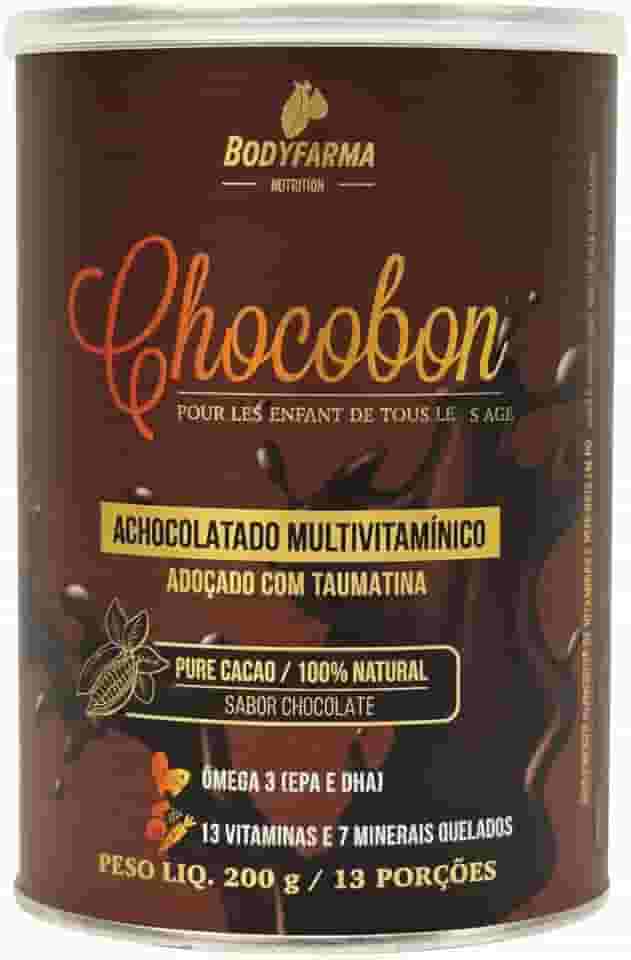 Bodyfarma Nutrition Achocolatado Saudável Chocobon multivitamínico com 13 vitaminas ativas, 7 minerais e ômega 3 sem açúcar, Complemento alimentar para toda família - Lata 200g
