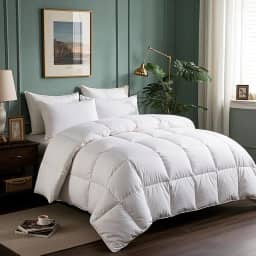 Serta Edredom de penas de ganso Queen Size com enchimento de edredom, 100% algodão, edredom hipoalergênico de luxo de hotel 1,644 g para todas as estações, calor médio 229 x 228 cm, branco