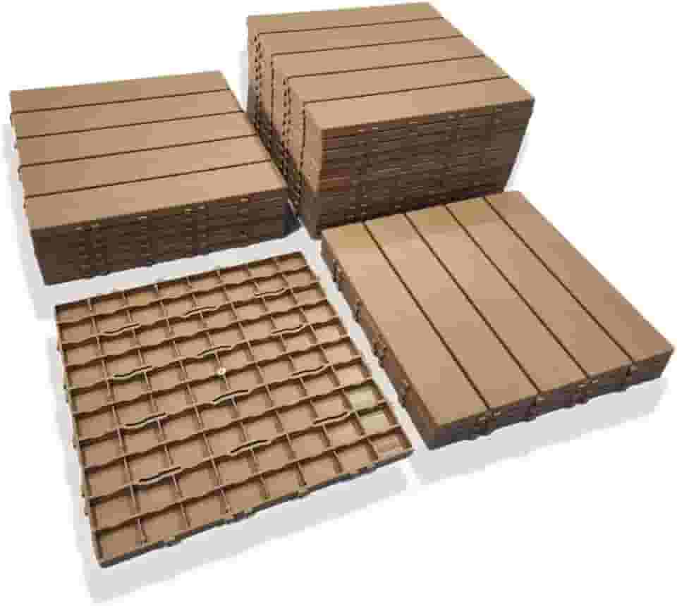 Deck Modular Plástico com Textura Madeira, 30x30cm, 1,5cm Altura, Kit com 6 Peças