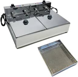Fritadeira Elétrica Industrial 2 Cubas Inox 10 Litros com Escorredor M e Tampa(220)