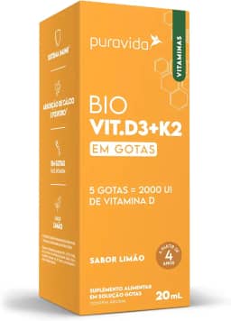 Puravida Vitaminas Bio Vit. D3 + K2 2000UI Gotas Sabor Limão 20ml