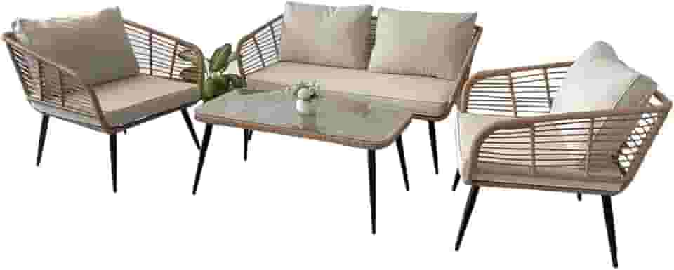 Conjunto de Àrea Externa Sardenha com 1 Sofá, 2 Poltronas 1 Mesa - Marrom/Bege