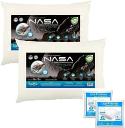 Kit 2 Travesseiros Nasa-X Alto Original Antialérgico Antiácaro Viscoelástico Confortável Duoflex + 2 Capas Protetoras Impermeável