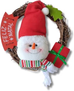 Guirlanda de Natal Decorativa, Boneco de Neve ou Papai Noel com Placa Feliz Natal em Madeira, 25cm (Boneco de Neve)