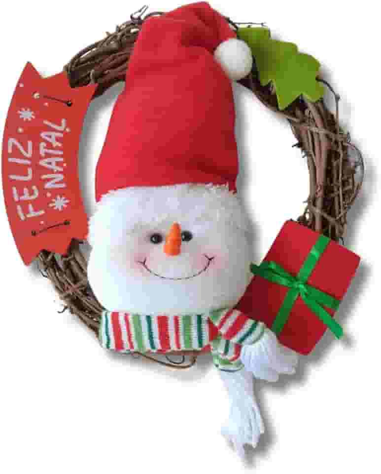 Guirlanda de Natal Decorativa, Boneco de Neve ou Papai Noel com Placa Feliz Natal em Madeira, 25cm (Boneco de Neve)
